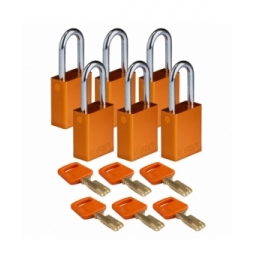 Kłódki SafeKey – aluminiowe (6szt.), ALU-ORG-38ST-KD6PK, pomarańczowe