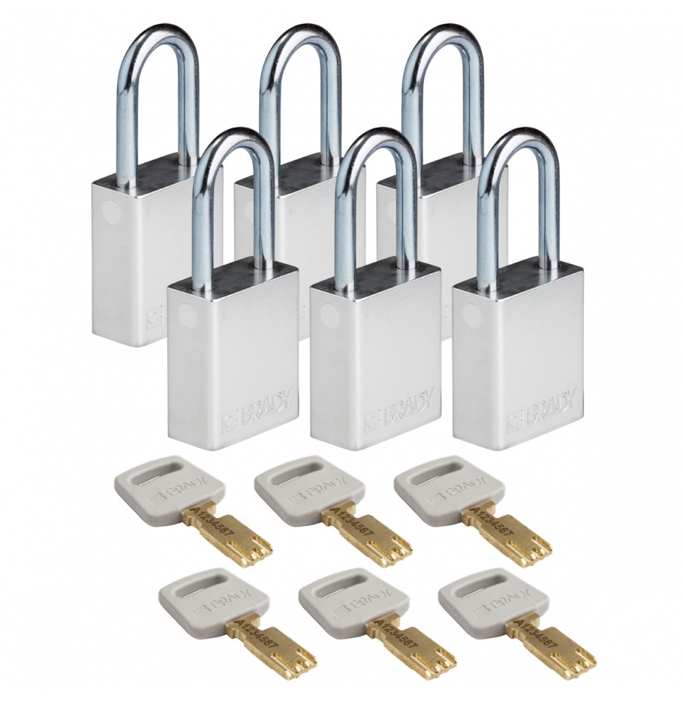 Kłódki SafeKey – aluminiowe (6szt.), ALU-SLV-38ST-KD6PK, srebrne