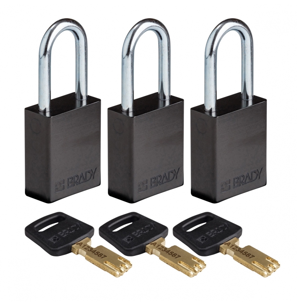 Kłódki SafeKey – aluminiowe (3szt.), ALU-BLK-38ST-KA3PK, czarne