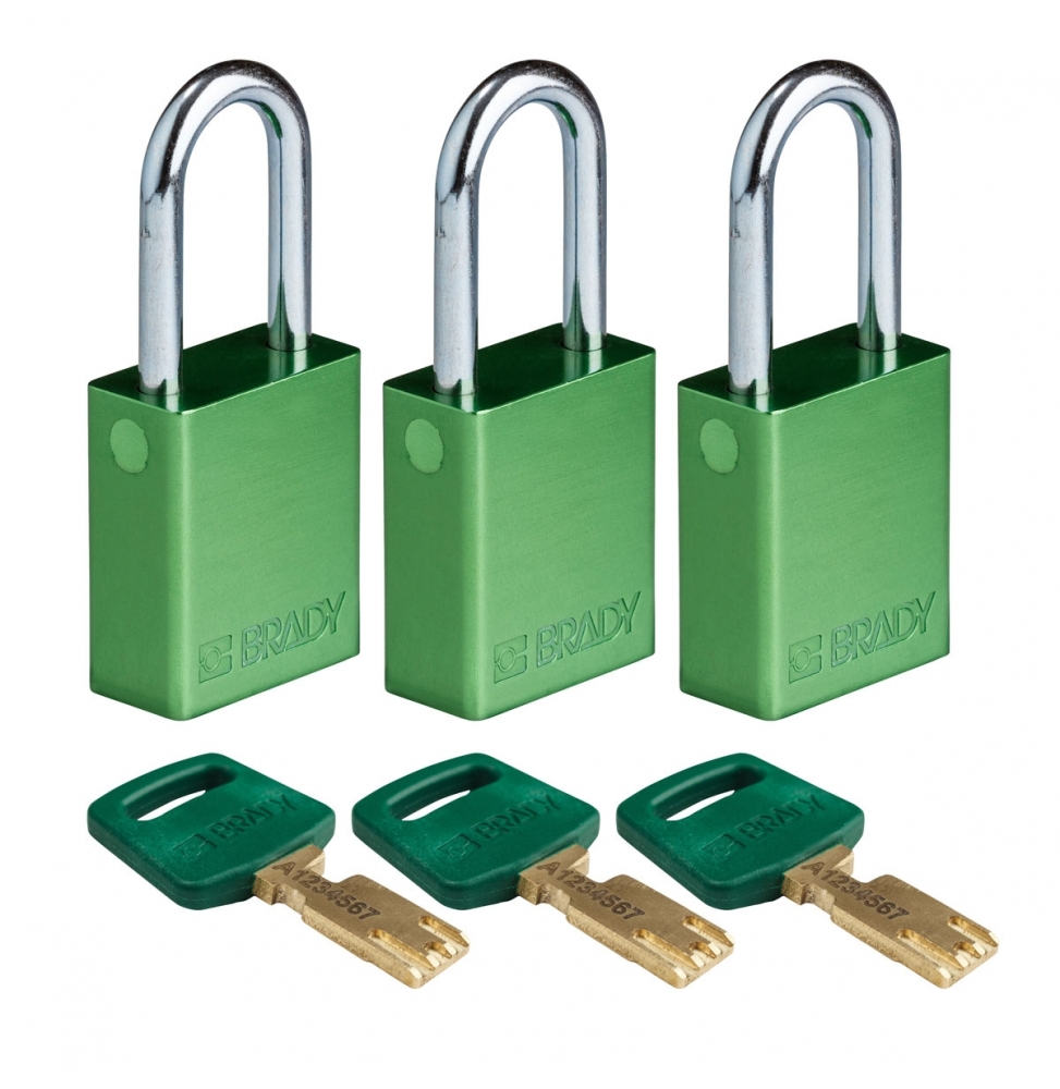 Kłódki SafeKey – aluminiowe (3szt.), ALU-GRN-38ST-KA3PK, zielone