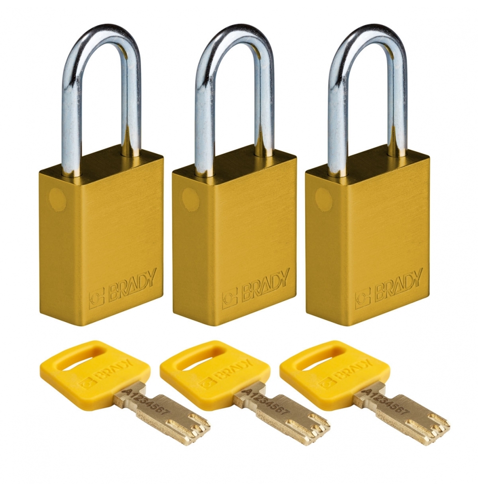 Kłódki SafeKey – aluminiowe (3szt.), ALU-YLW-38ST-KA3PK, żółte