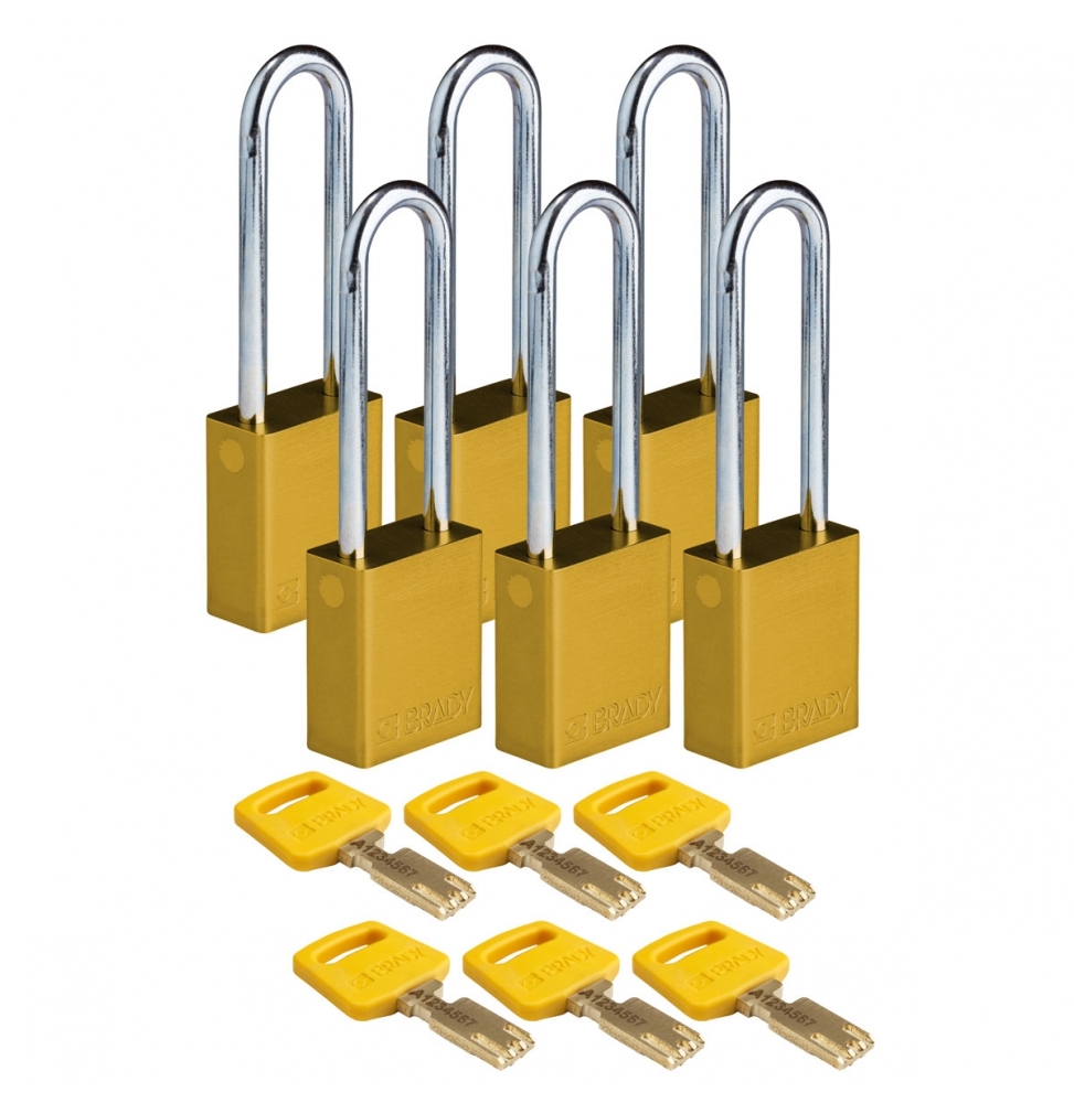 Kłódki SafeKey – aluminiowe (6szt.), ALU-YLW-76ST-KD6PK, żółte