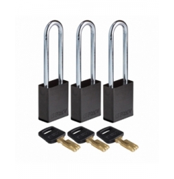 Kłódki SafeKey – aluminiowe (3szt.), ALU-BLK-76ST-KA3PK, czarne