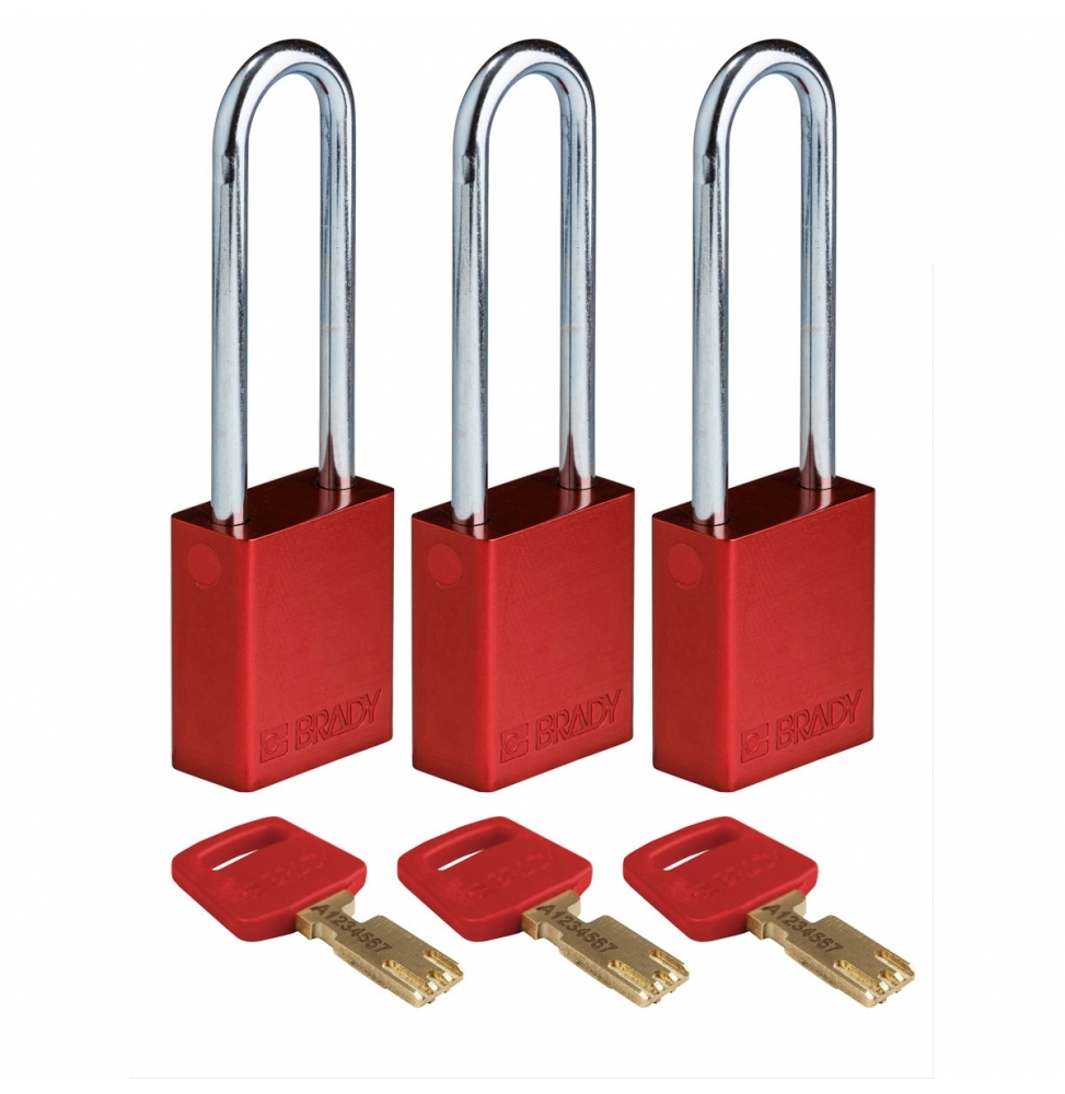 Kłódki SafeKey – aluminiowe (3szt.), ALU-czerwona-76ST-KA3PK, czerwone