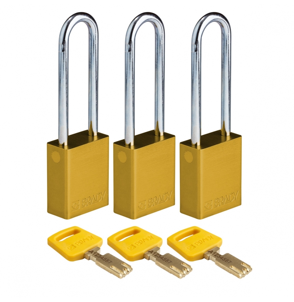 Kłódki SafeKey – aluminiowe (3szt.), ALU-YLW-76ST-KA3PK, żółte