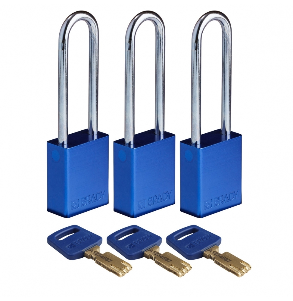 Kłódki SafeKey – aluminiowe (3szt.), ALU-BLU-76ST-KA3PK, niebieskie