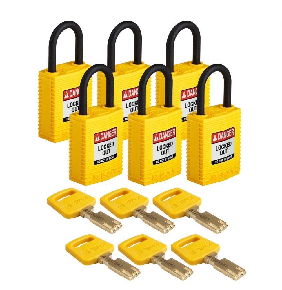 Kłódki SafeKey – kompaktowe (6szt.), CPT-YLW-25PL-KD6PK, żółte