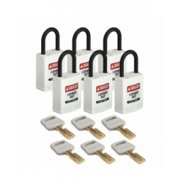 Kłódki SafeKey – kompaktowe (6szt.), CPT-WHT-25PL-KD6PK, białe