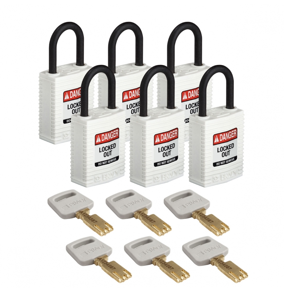 Kłódki SafeKey – kompaktowe (6szt.), CPT-WHT-25PL-KD6PK, białe