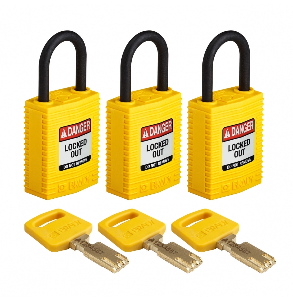 Kłódki SafeKey – kompaktowe (3szt.), CPT-YLW-25PL-KA3PK, żółte