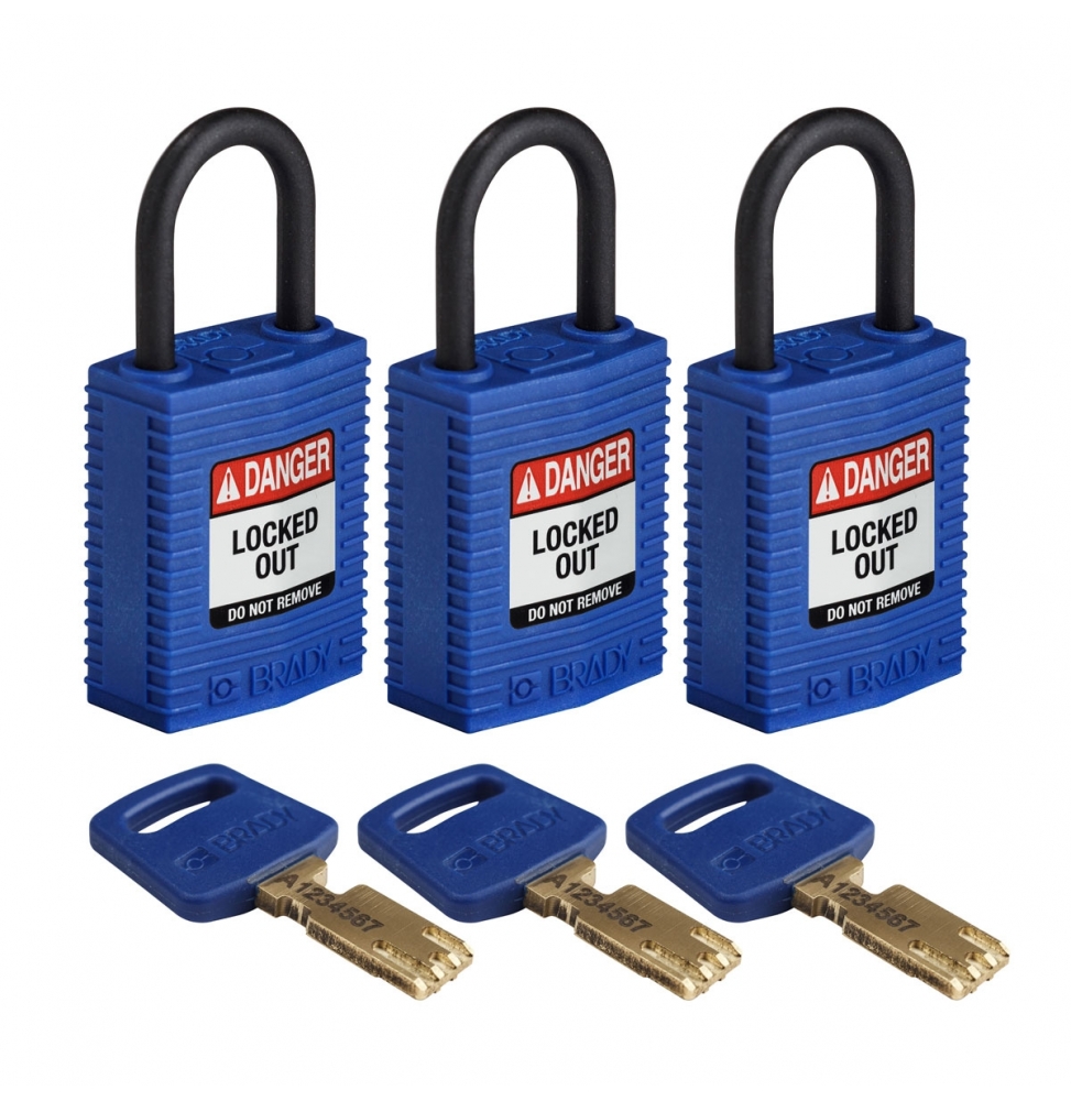 Kłódki SafeKey – kompaktowe (3szt.), CPT-BLU-25PL-KA3PK, niebieskie