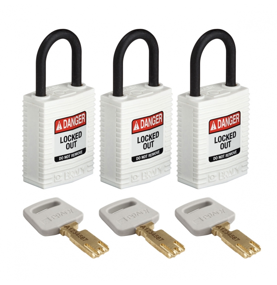 Kłódki SafeKey – kompaktowe (3szt.), CPT-WHT-25PL-KA3PK, białe