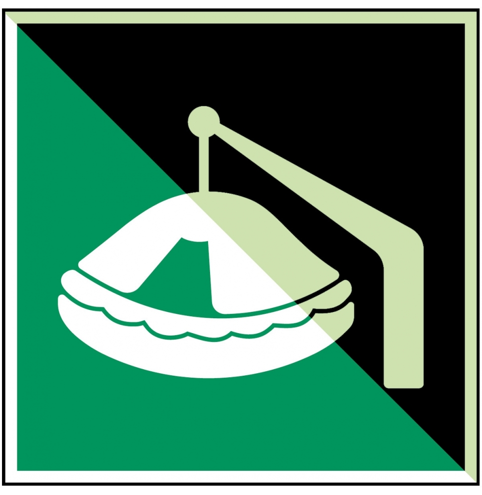 Tratwa ratunkowa wodowana żurawikiem – ISO 7010, E/E039/NT-PP-PHOLUMC-200X200/1-B
