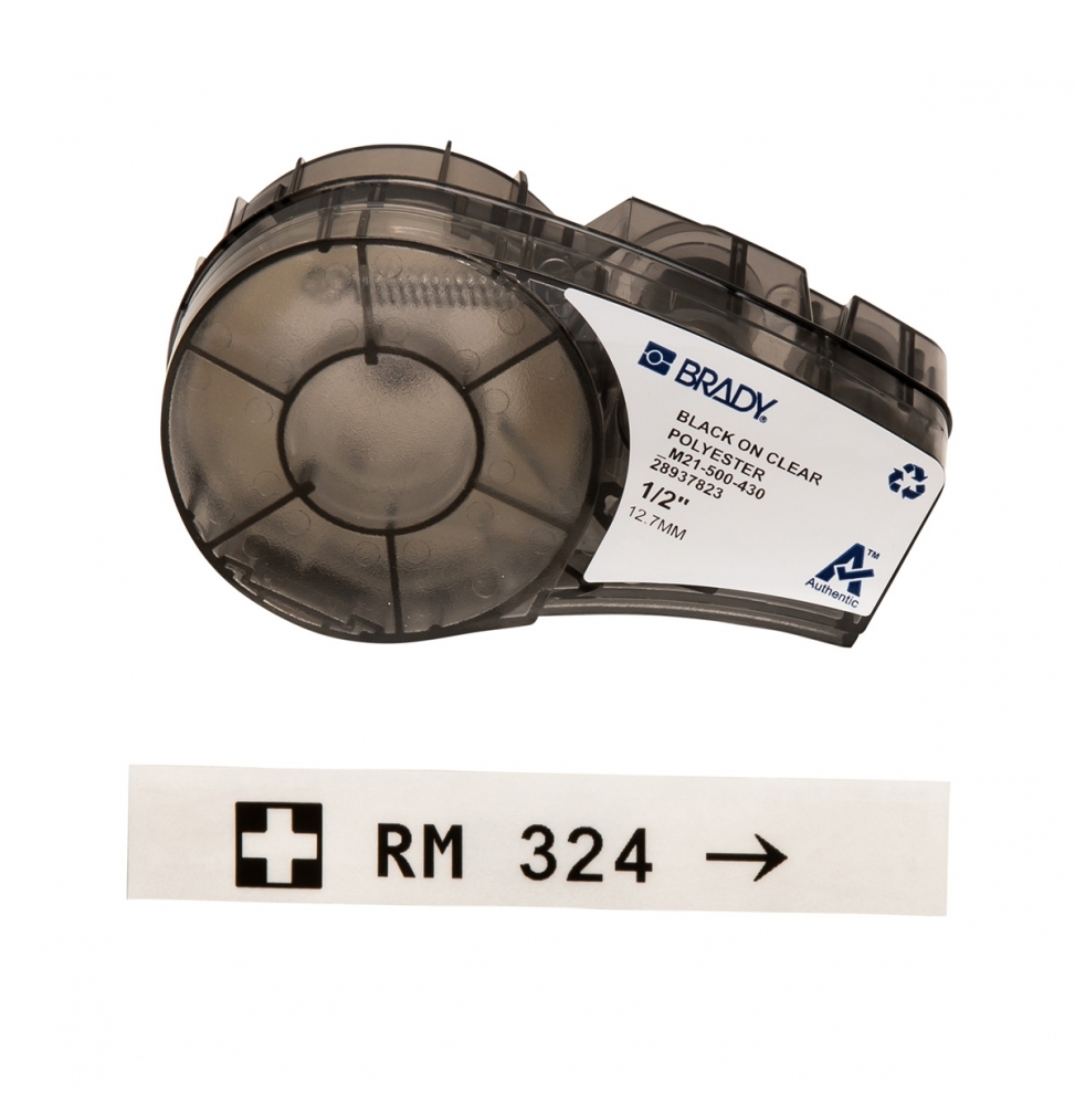 Taśma poliestrowa czarna na przezroczystym M21-500-430 wym. 12.70 mm x 6.40 m