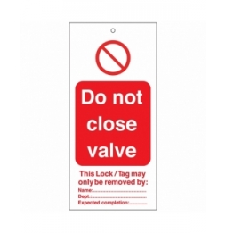 Tagout: Zawieszki ostrzegawcze (10szt.), TAG-E-DO NOT CLOSE VALVE-50X110M