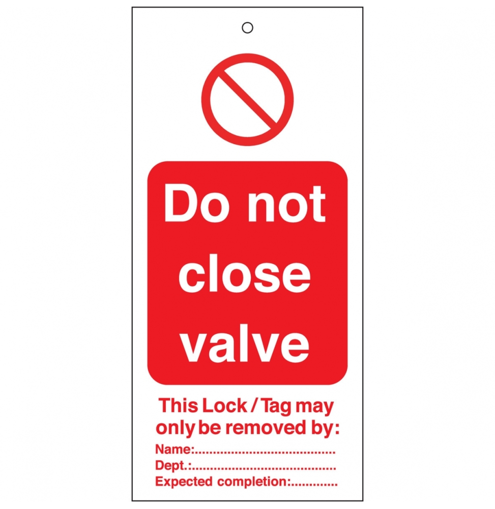 Tagout: Zawieszki ostrzegawcze (10szt.), TAG-E-DO NOT CLOSE VALVE-50X110M