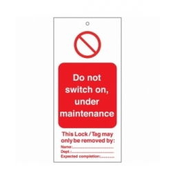 Tagout: Zawieszki ostrzegawcze (10szt.), LOCKOUT TAG DO NOT SWITCH ON 50X110M