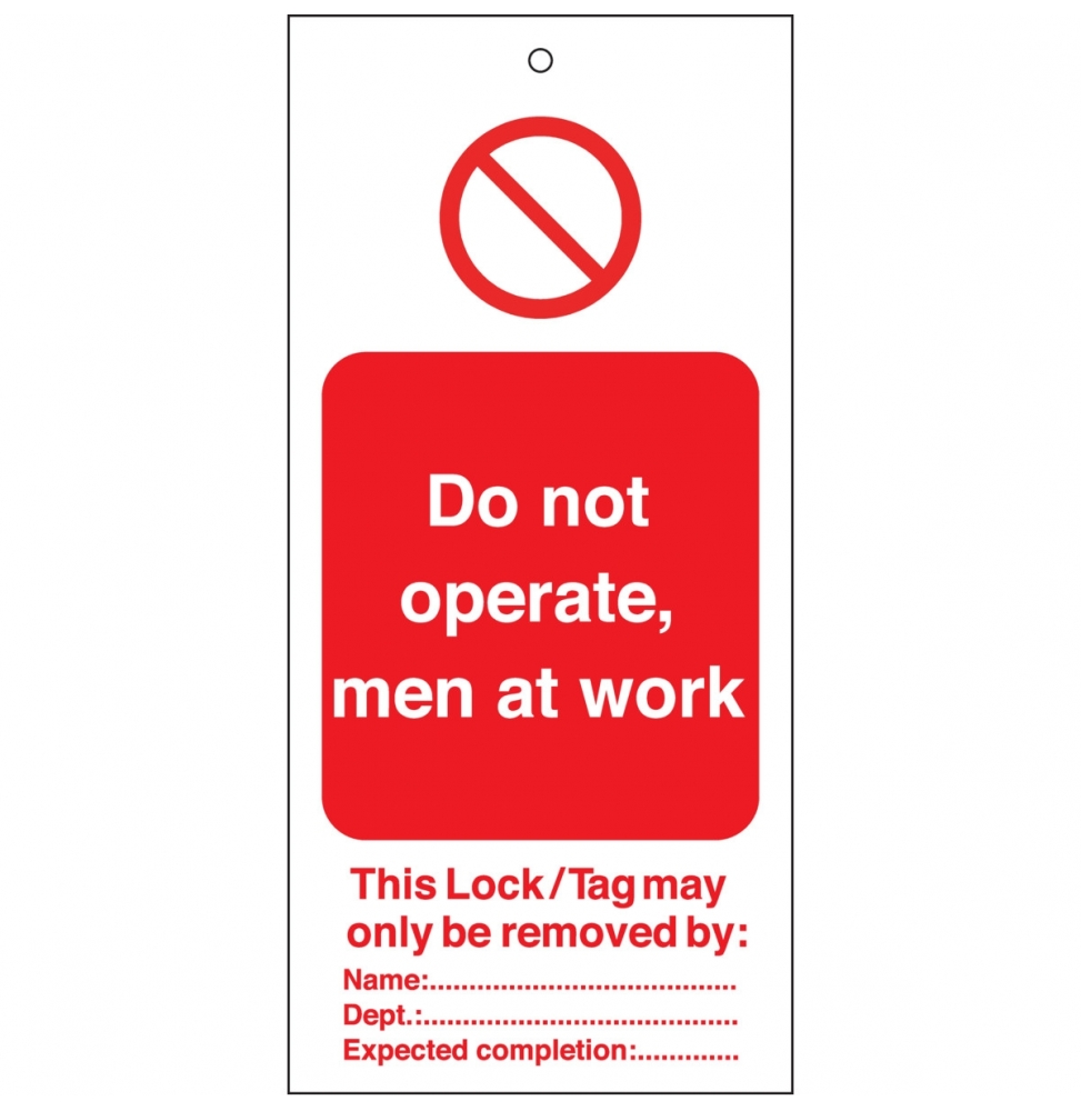 Tagout: Zawieszki ostrzegawcze (10szt.), TAG-E-DO NOT OPERATE, MEN AT WORK-50X110.