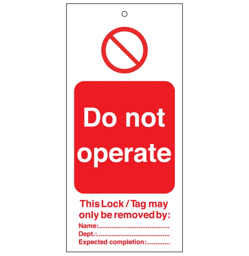 Tagout: Zawieszki ostrzegawcze (10szt.), TAG-E-DO NOT OPERATE-50X110M