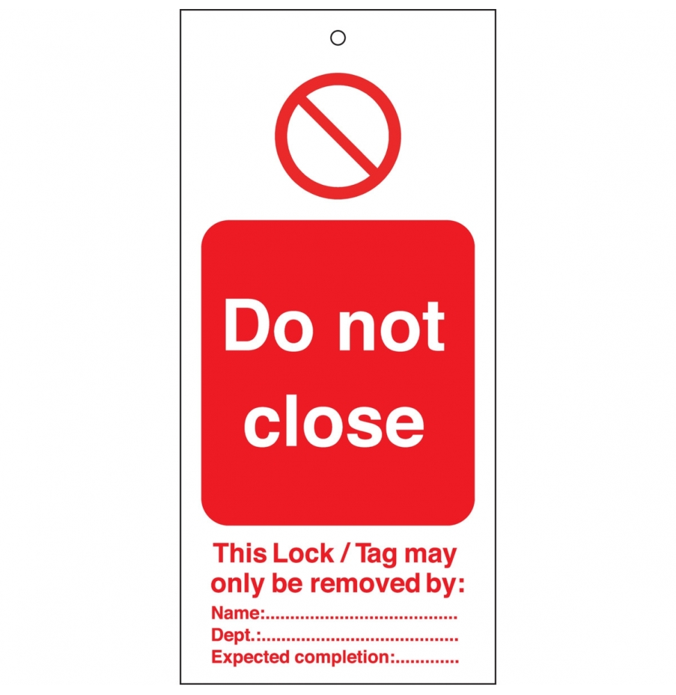 Tagout: Zawieszki ostrzegawcze (10szt.), TAG-E-DO NOT CLOSE-50X110M