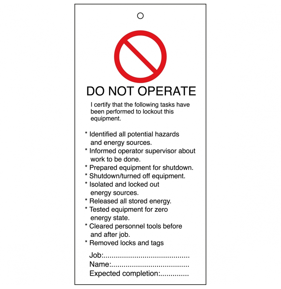 Tagout: Zawieszki ostrzegawcze (10szt.), TAG-E-DO NOT OPERATE-110*50.