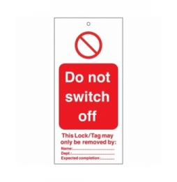 Tagout: Zawieszki ostrzegawcze (10szt.), TAG-E-DO NOT SWITCH OFF-75X160M