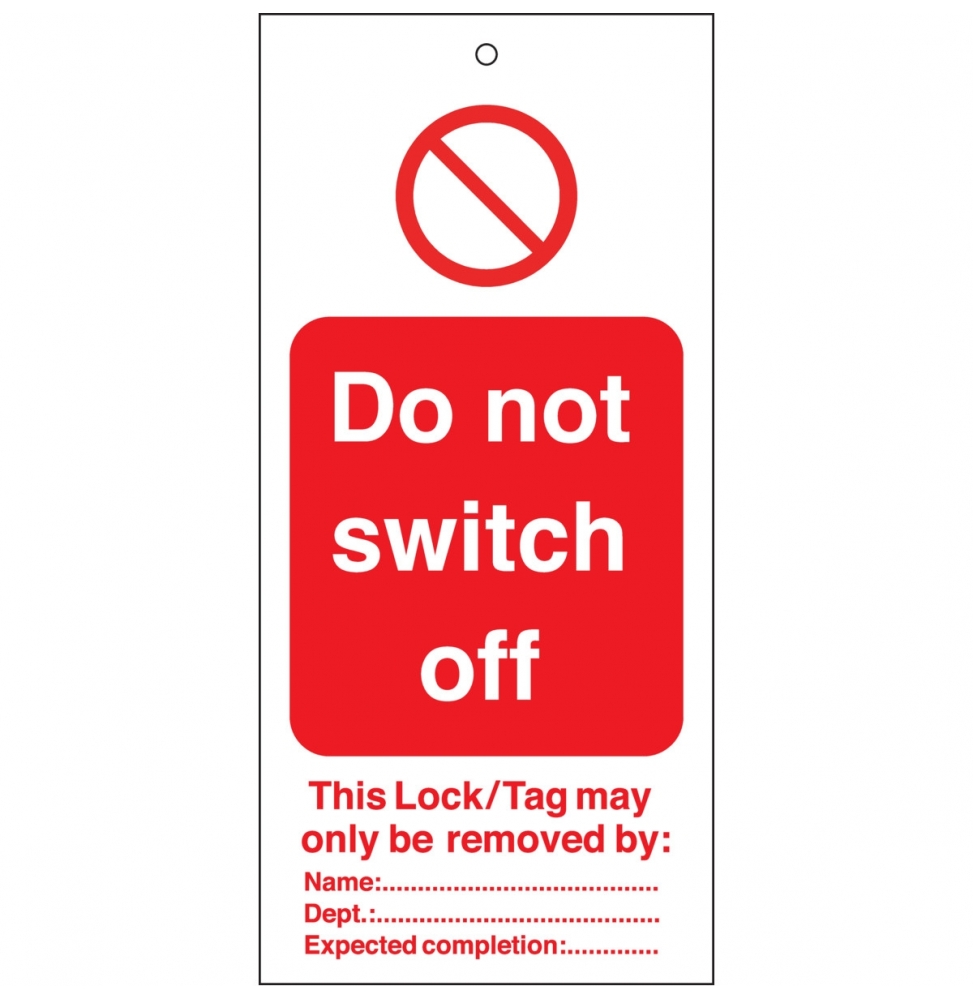 Tagout: Zawieszki ostrzegawcze (10szt.), TAG-E-DO NOT SWITCH OFF-75X160M