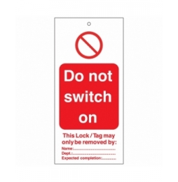 Tagout: Zawieszki ostrzegawcze (10szt.), TAG-E-DO NOT SWITCH ON-75X160M